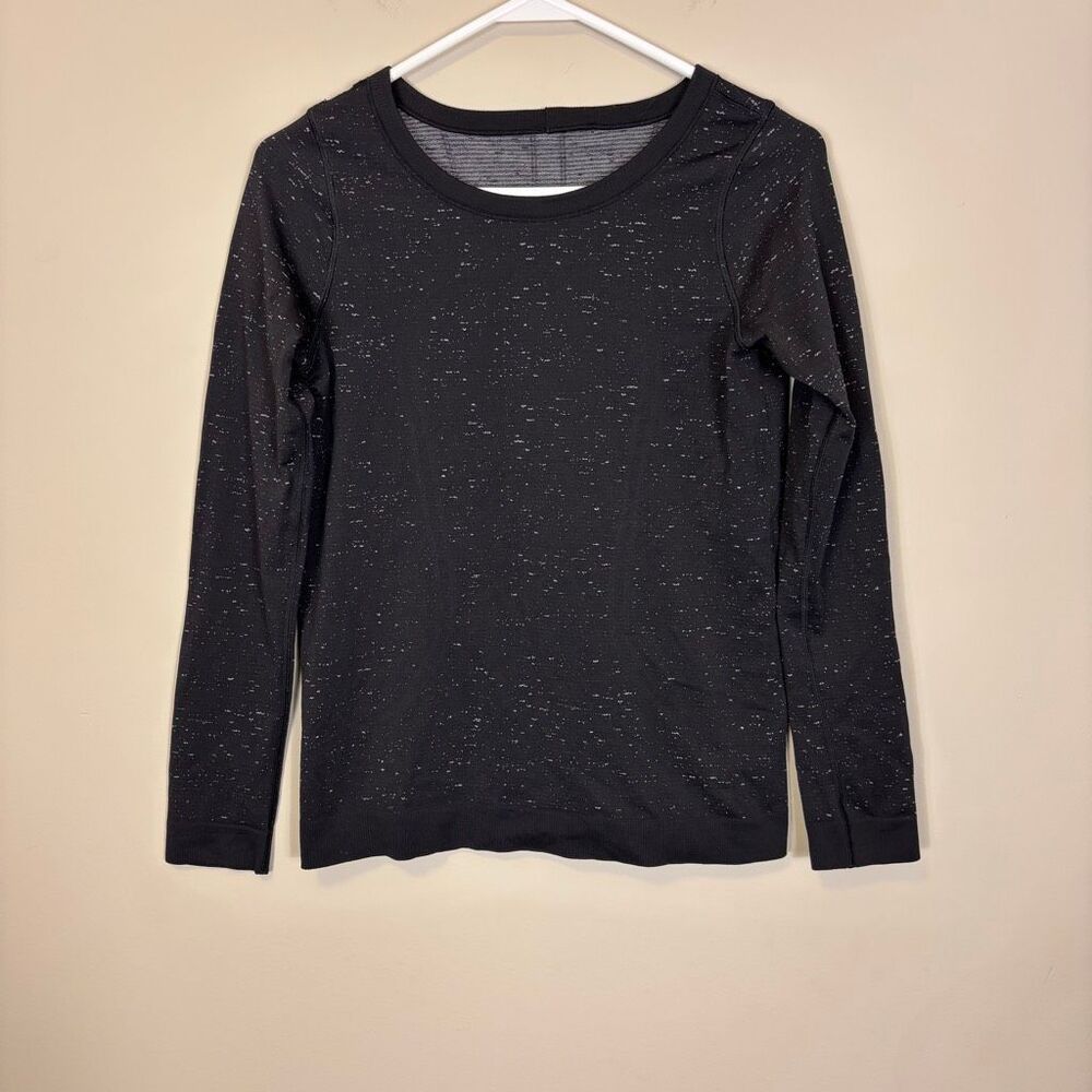 Lululemon Black with White Speckled Workout Long Sleeve Top‎ Size 4